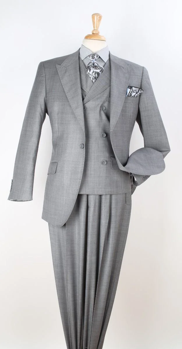 Big and Tall Business Suits - Suits For Big Man - Large Men's Silver Grey Vested Suits