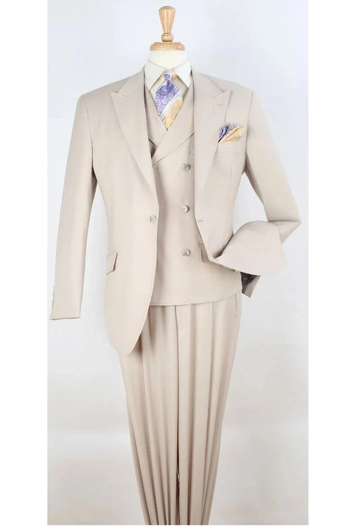 Big and Tall Business Suits - Suits For Big Man - Large Men's Tan Vested Wool Suits - Wide Leg Pants