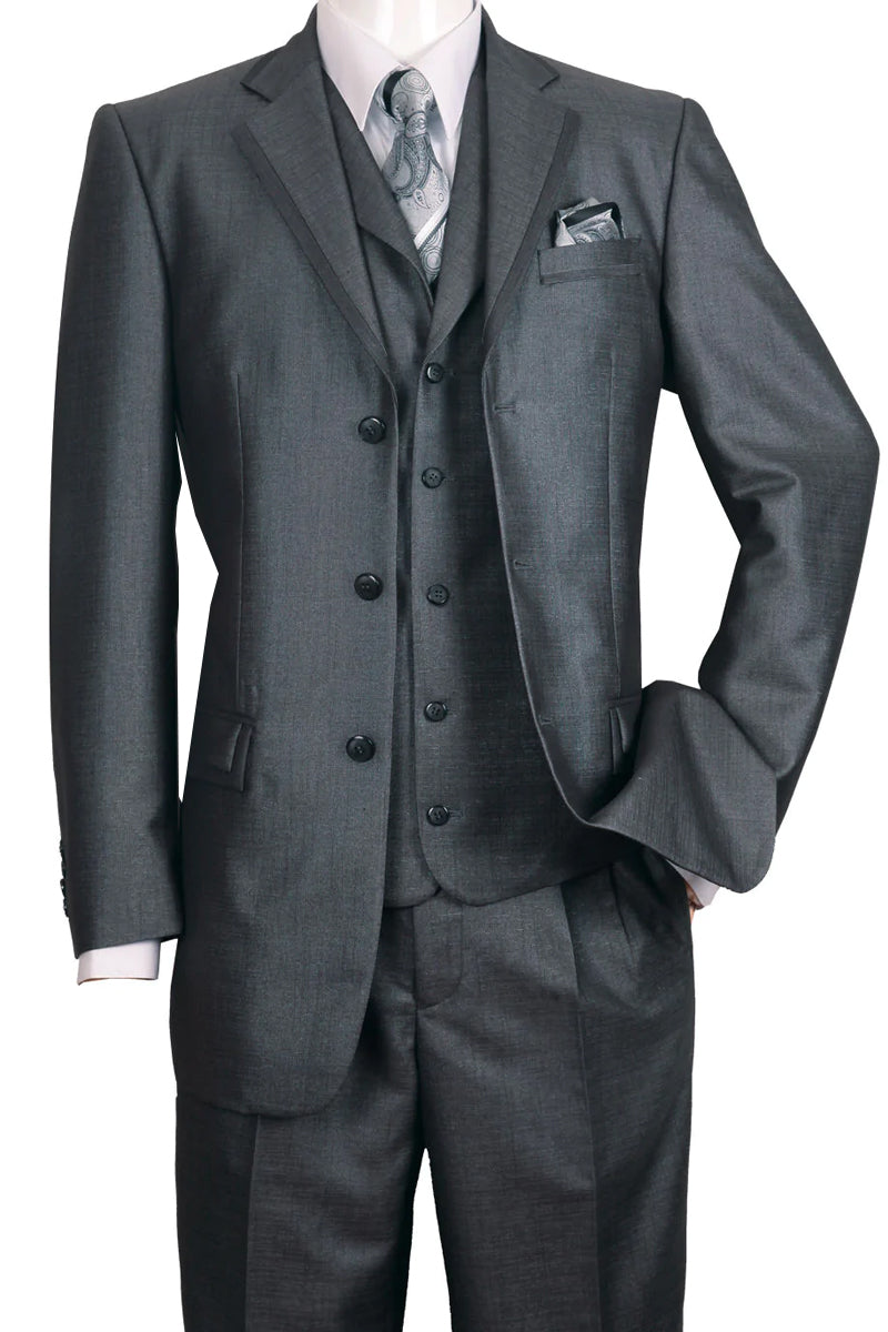 "Black Sharkskin Men's 3-Button Vested Church Suit - Textured Finish"
