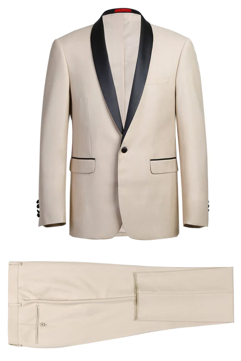 "Tan Slim Fit Shawl Collar Tuxedo - Traditional Men's Style"