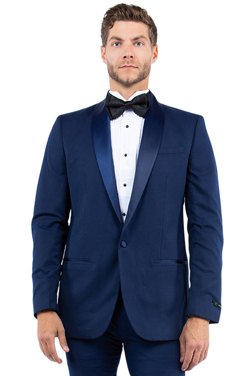 Mens Shawl Lapel Tuxedo Jacket Modern Fit One Button Navy 7732