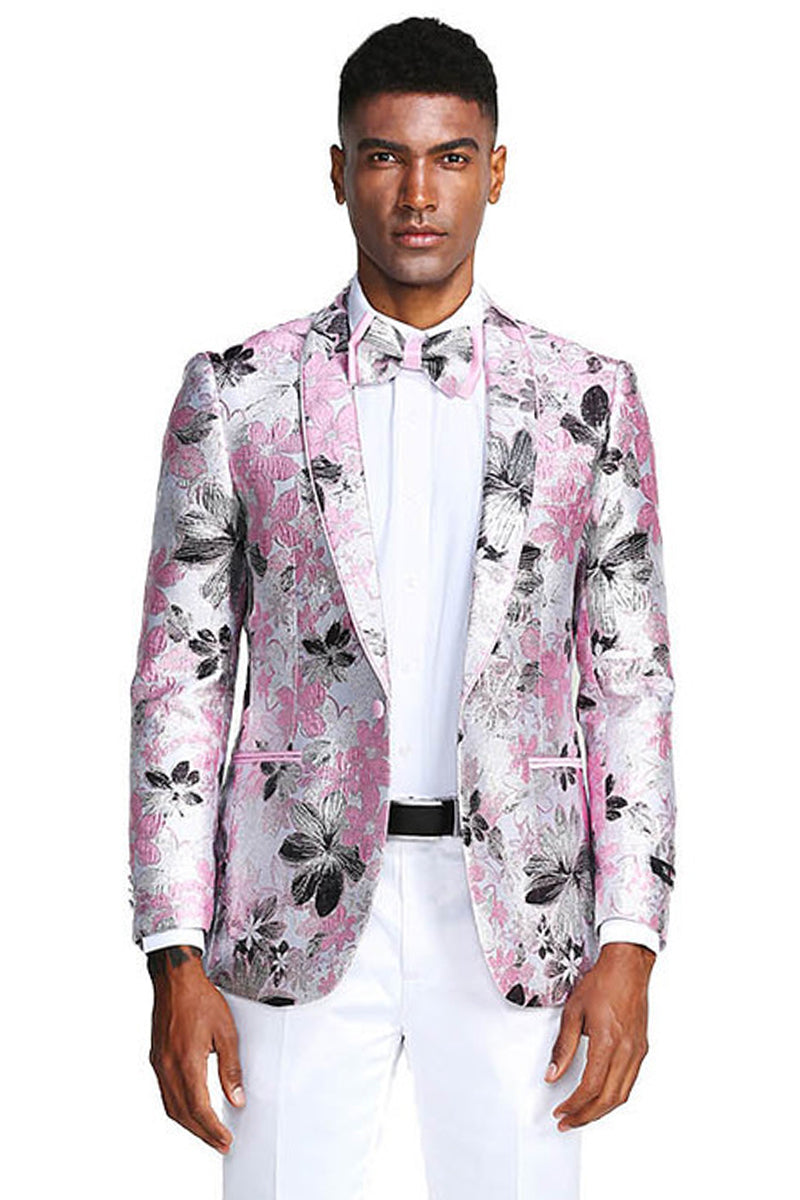 "Paisley Prom Tuxedo Jacket for Men - Slim Fit in Pink & Black"