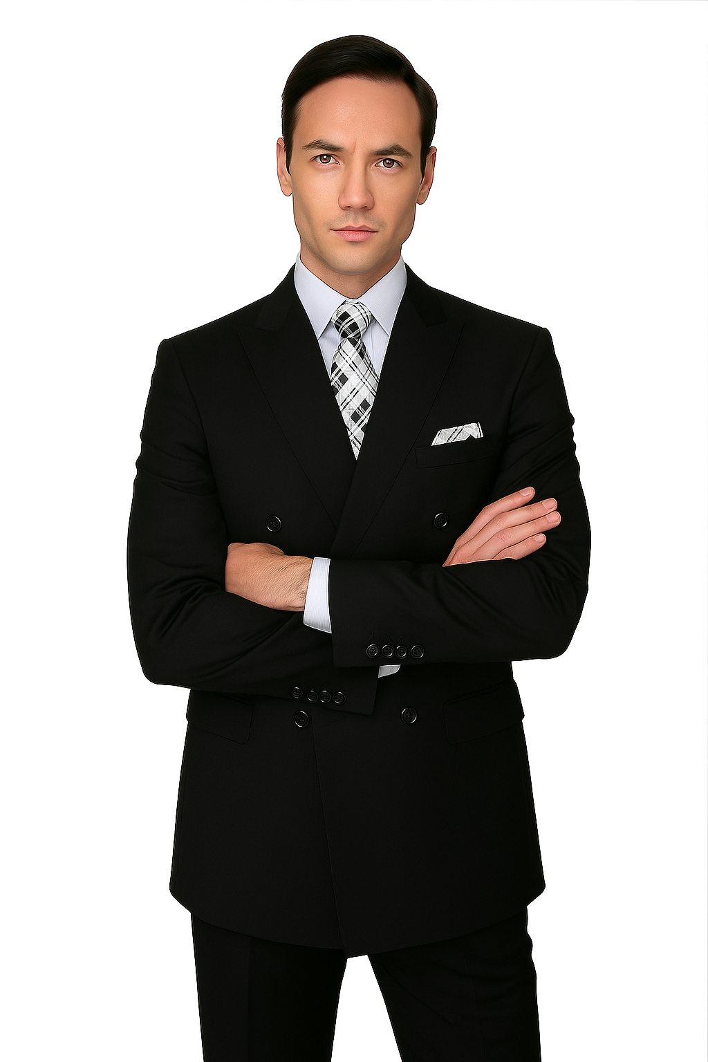 Mens Classic Wool Double Breasted Suit in Black - 38 Short Jacket+32 Waist Adjustable 28to34)(Height: 5 4 to5 7 )(Neck  15-16.5)S-M)