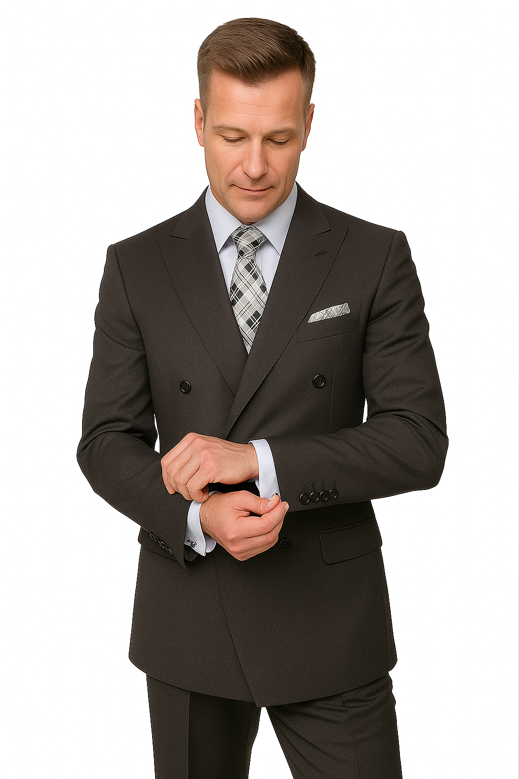 Mens Classic Wool Double Breasted Suit in Black - 38 Short Jacket+32 Waist Adjustable 28to34)(Height: 5 4 to5 7 )(Neck  15-16.5)S-M)
