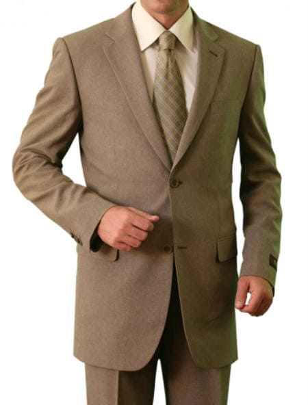 Tan Slim Fitted Suit - Tan Groomsmen Tuxedos - Men's 2 Button Front Closure Notch Lapel Suit - Tan