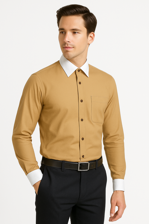 Classic Stylish Fashionable -White Collar Two Toned Contrast white collars Multi-color Men's Dress Shirt