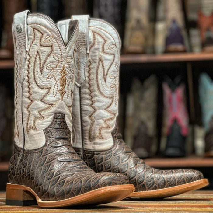 Tanner Mark Men's Bozeman Print Monster Fish Square Toe Boots Brown - 6