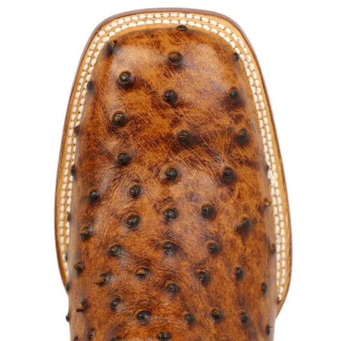 mens-broken-arrow-print-ostrich-square-toe-boots-cognac - 6.5
