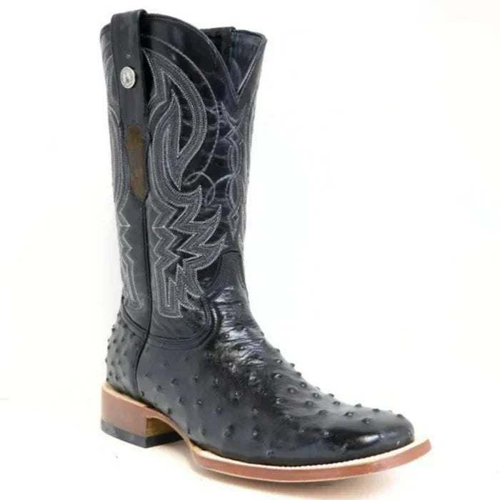 Men's Checotah Print Ostrich Square Toe Boots Black - 6.5