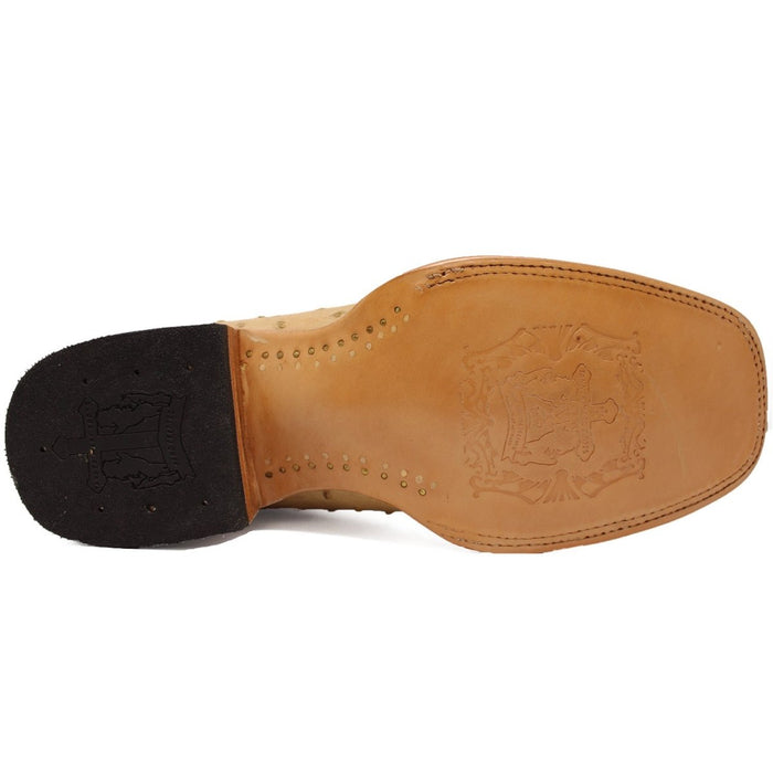 Men's Genuine Full Quill Ostrich Square Toe Boots Antique Saddle - 6