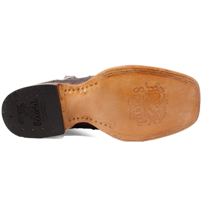 Men's Genuine Full Quill Ostrich Square Toe Boots Black Cherry - 6