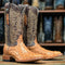 Men's Genuine Full Quill Ostrich Square Toe Boots Brandy