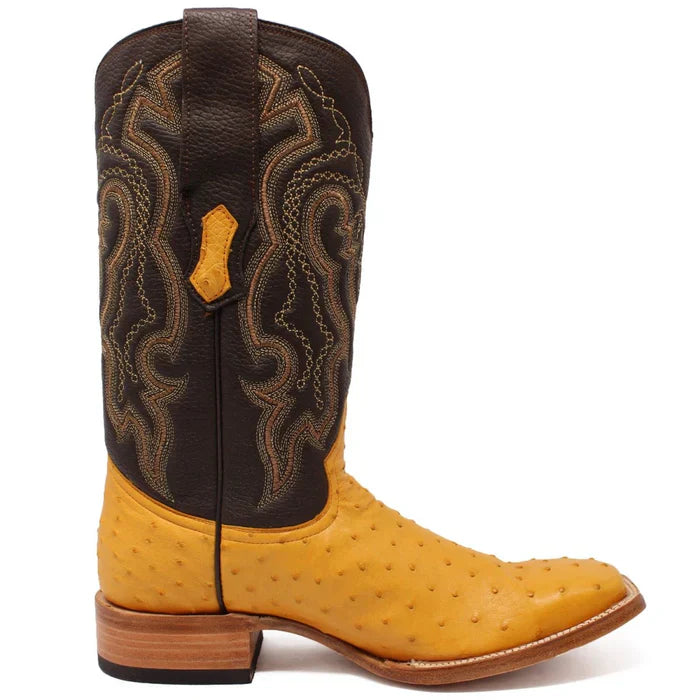 Men's Genuine Full Quill Ostrich Square Toe Boots Buttercup - 6.5