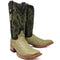 Men's Genuine Full Quill Ostrich Square Toe Boots Olive Green