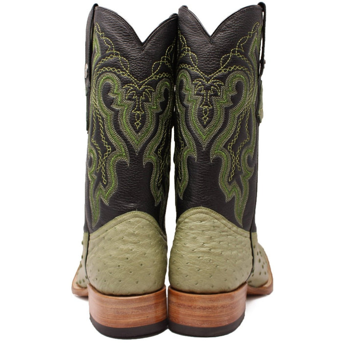 Men's Genuine Full Quill Ostrich Square Toe Boots Black Cherry - 6