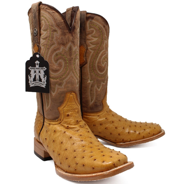 Men's Genuine Full Quill Ostrich Square Toe Boots Rio Grand Antique - 6