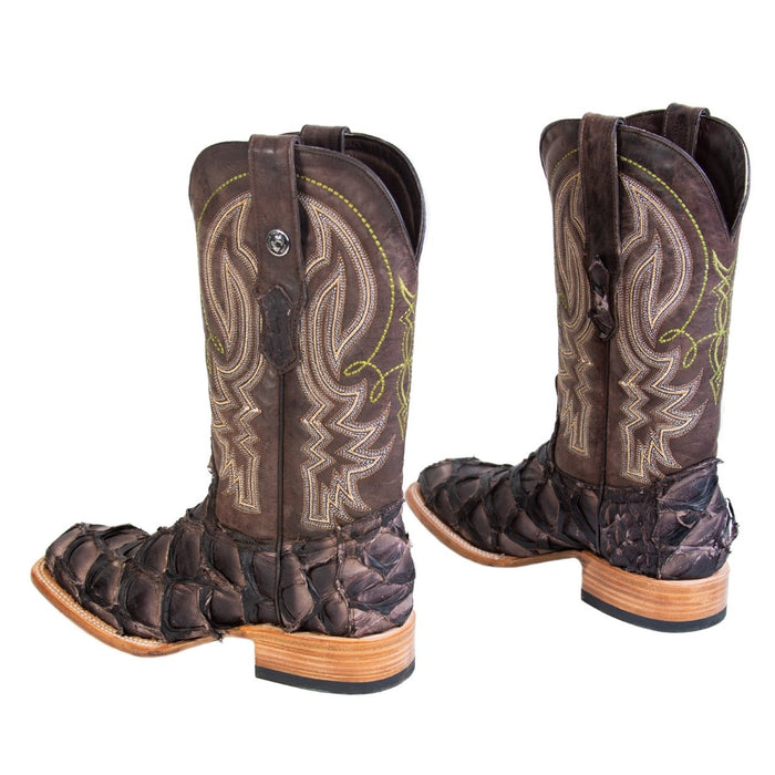 Men's Genuine Monster Fish Square Toe Boots Chocolate - 6