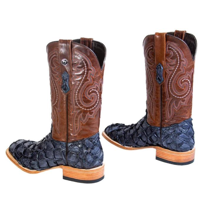 Men's Genuine Monster Fish Square Toe Boots Navy Blue - 6