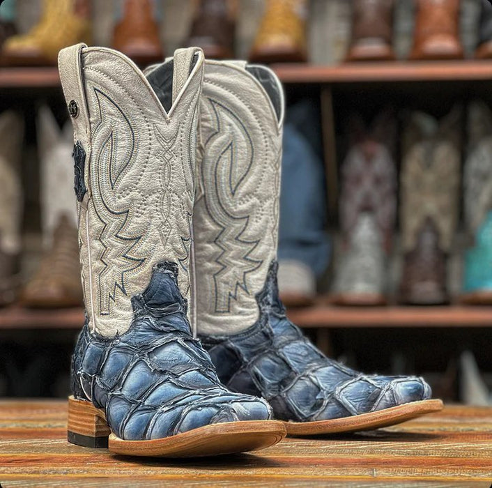 Men's Genuine Monster Fish Square Toe Boots Sky Blue Matte - 6