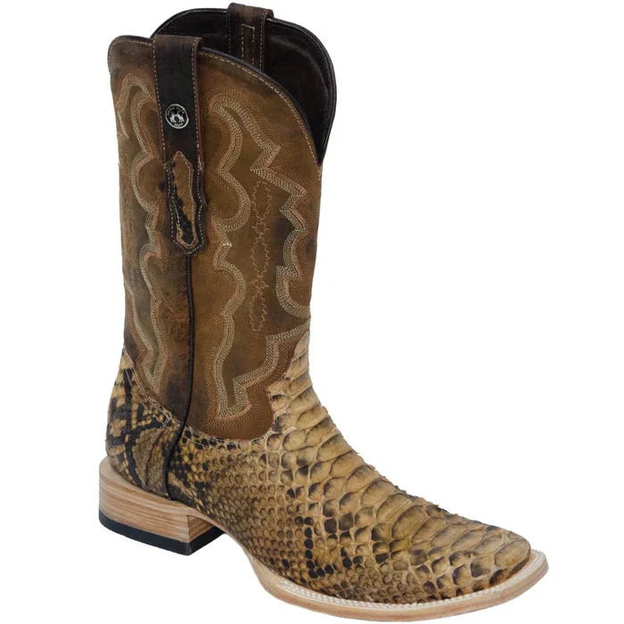 Men's Genuine Python Square Toe Boots Antique Saddle - 6.5