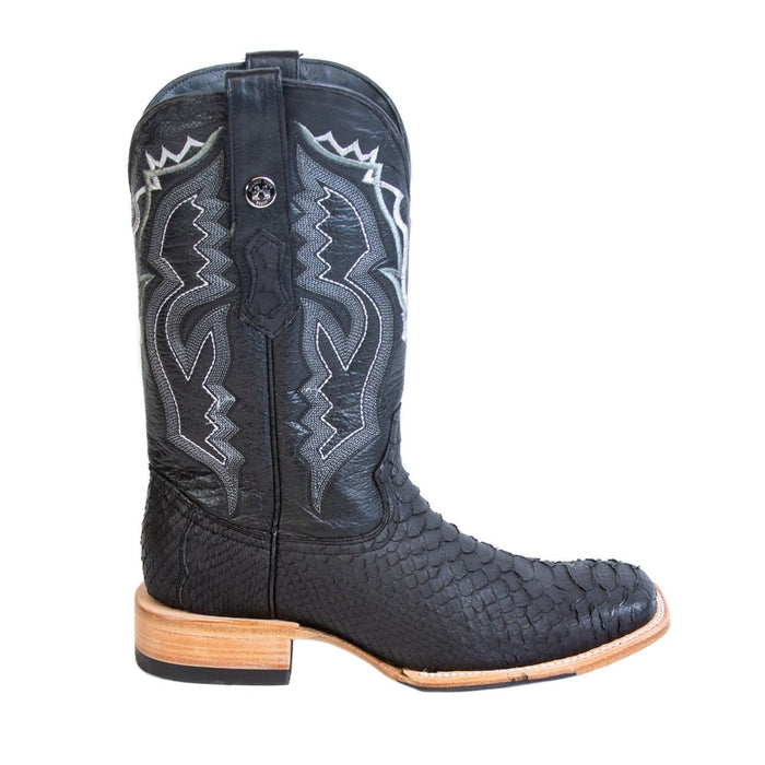 Men's Genuine Python Square Toe Boots Black - 6