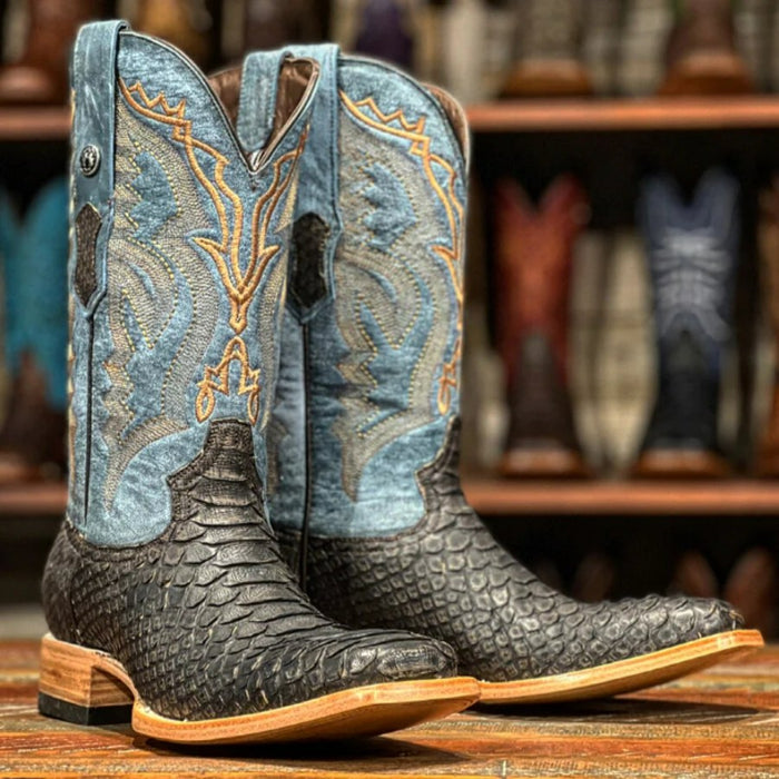Men's Genuine Python Square Toe Boots Matte Brown - 6