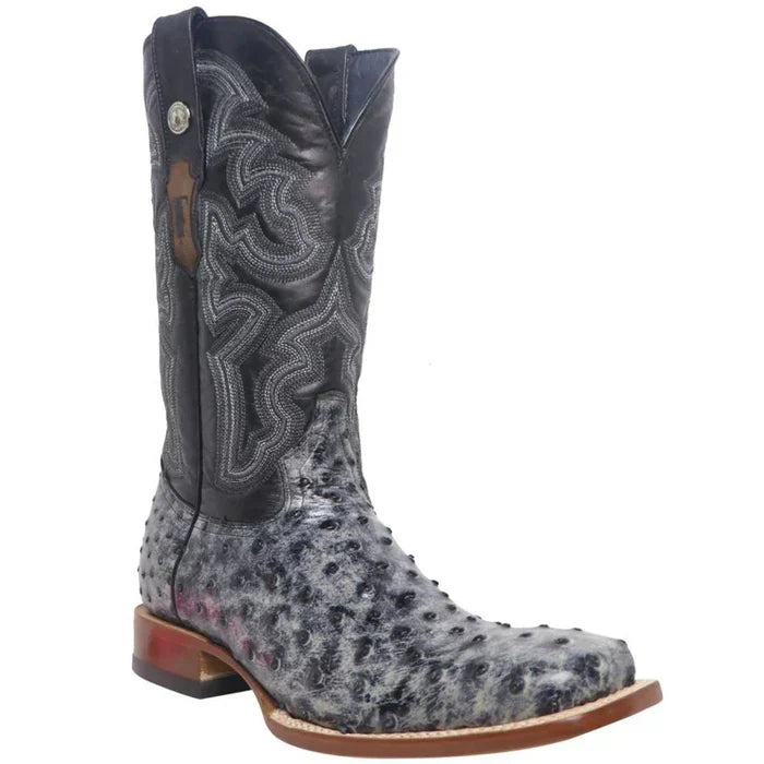 Men's Guthrie Print Ostrich Square Toe Boots Rustic Black - 6.5