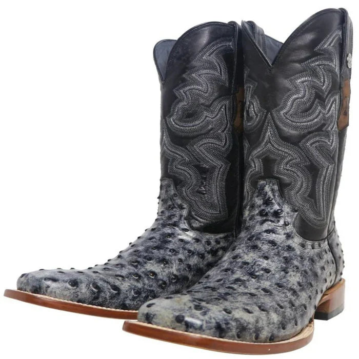 Men's Guthrie Print Ostrich Square Toe Boots Rustic Black - 6.5