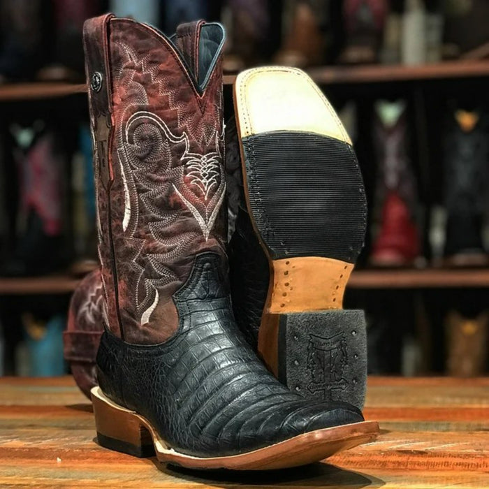 Tanner Mark Men's Print Caiman Tail Square Toe Boots Oryx - 6