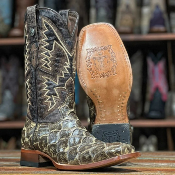 Men's LaGrange Print Monster Fish Square Toe Boots Brown - 6