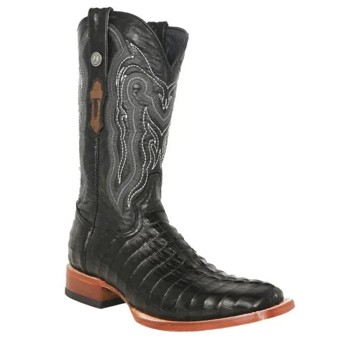 Men's Lufkin Print Caiman Tail Square Toe Boots Black - 6.5