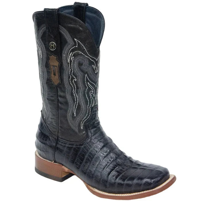 Men's Lufkin Print Caiman Tail Square Toe Boots Black - 6.5