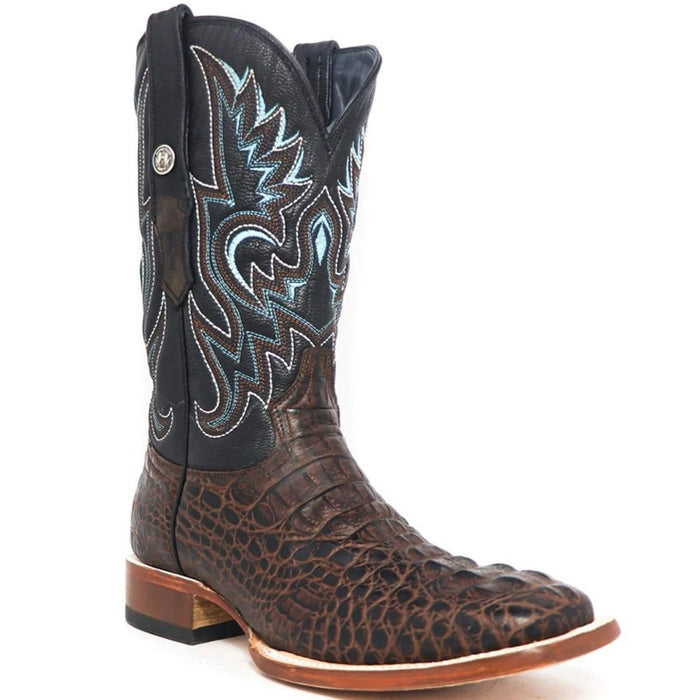 Tanner Mark Men's Hudson Print Caiman Tail Square Toe Boots Cognac - 6