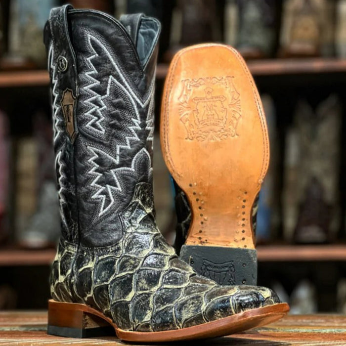 Sterling Men's Print Monster Fish Square Toe Boots Rustic Black - 6