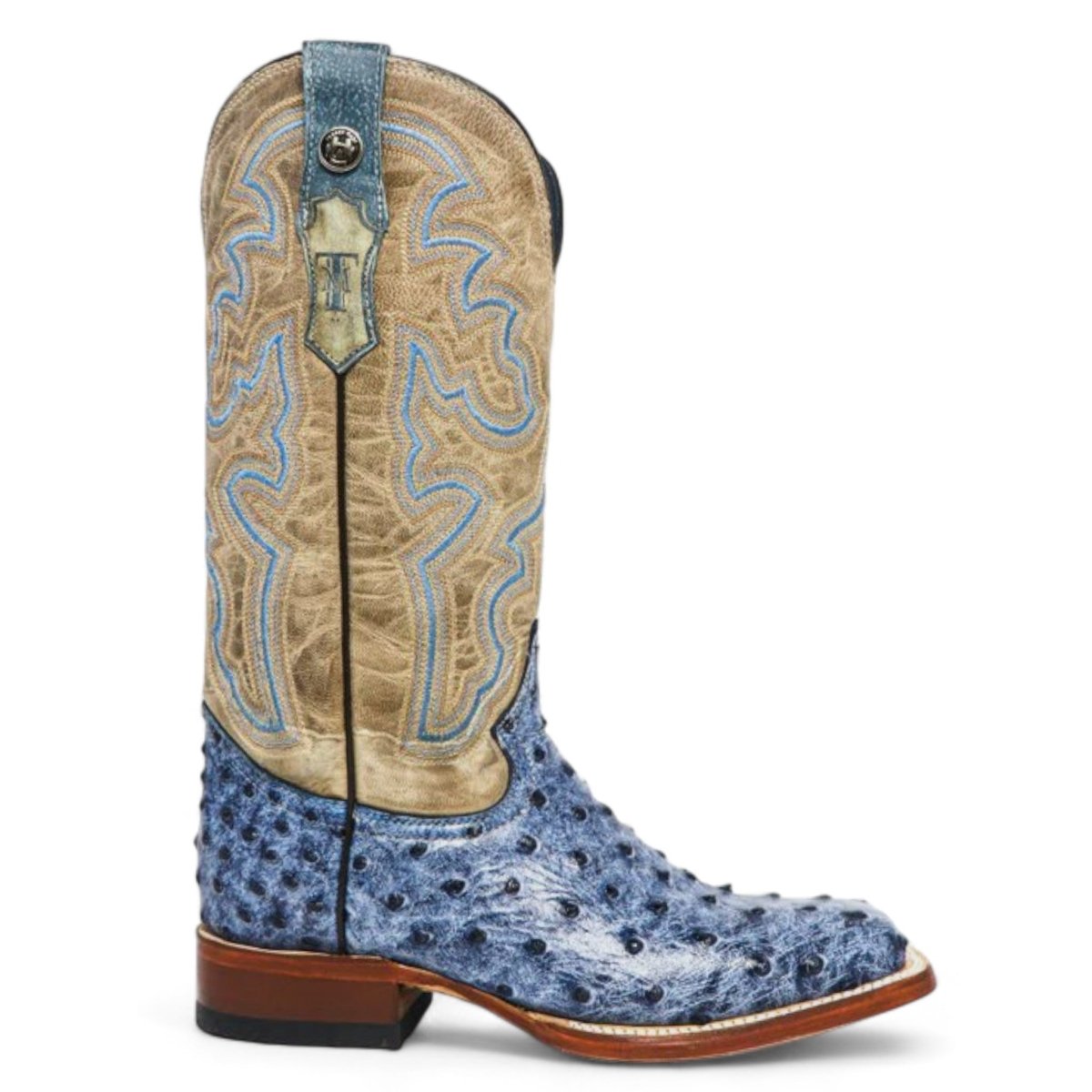 Tanner Mark Women's 'Bluebonnet' Ostrich Print Square Toe Boots Blue Denim TML207061 - 5