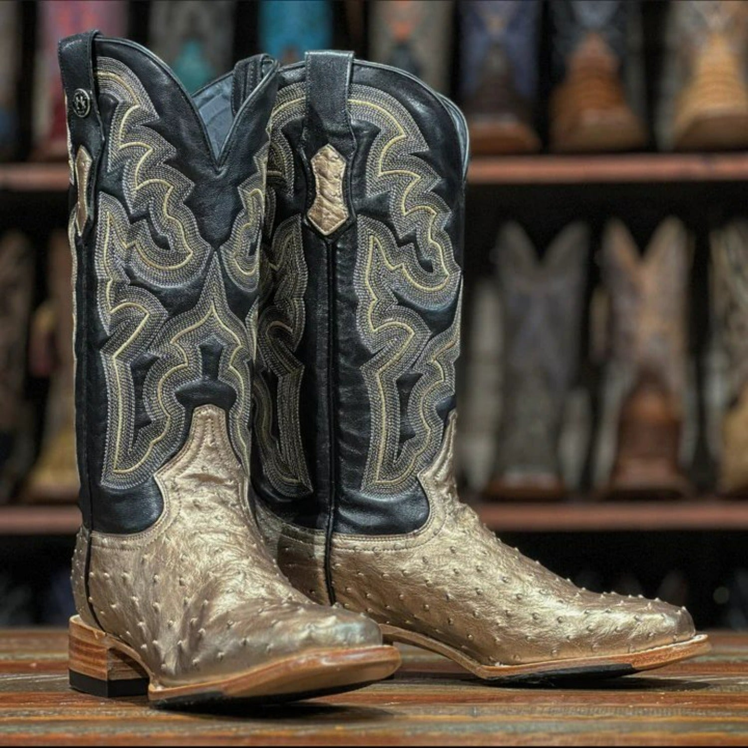 Tanner Mark Women's Genuine Full Quill Ostrich Square Toe Boots Gold TMLX20113 - 5