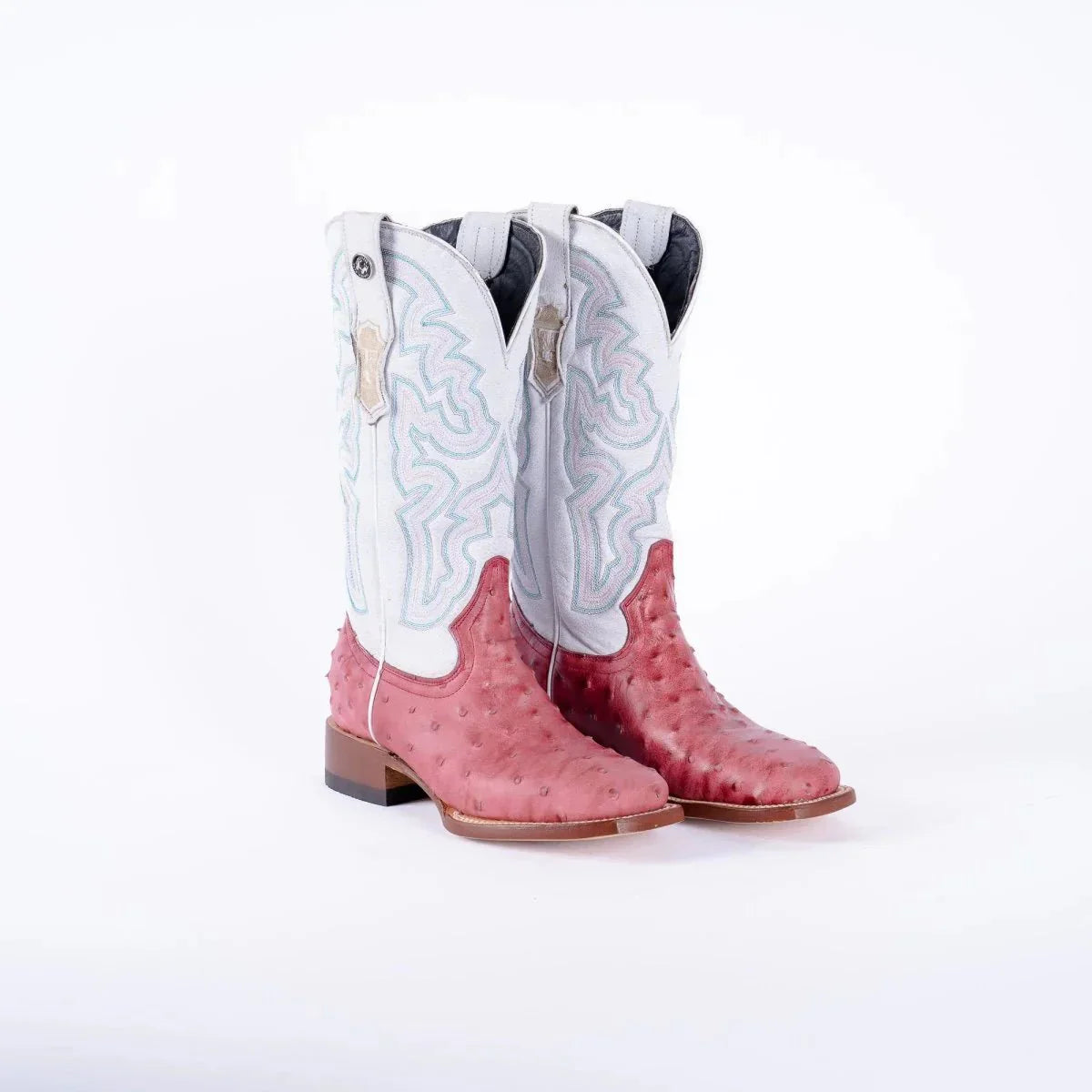 Tanner Mark Women's Ostrich Print Square Toe Boots Pink - 5