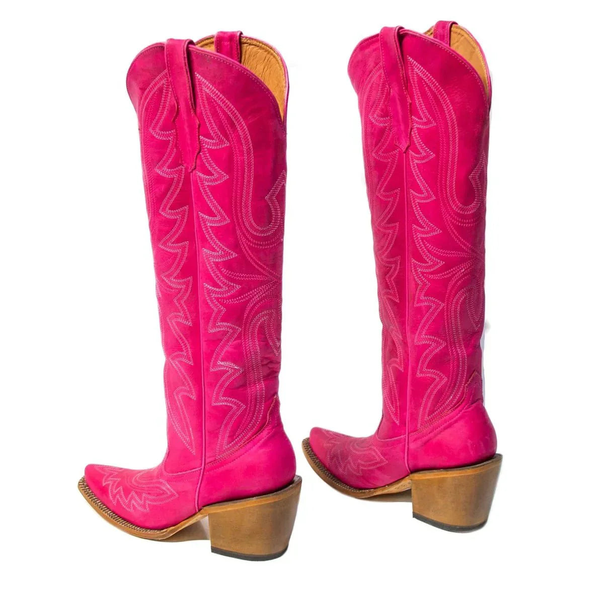 Tanner Mark Women's Snip Toe Fashion Heel Knee High Leather Boots Pink - 5