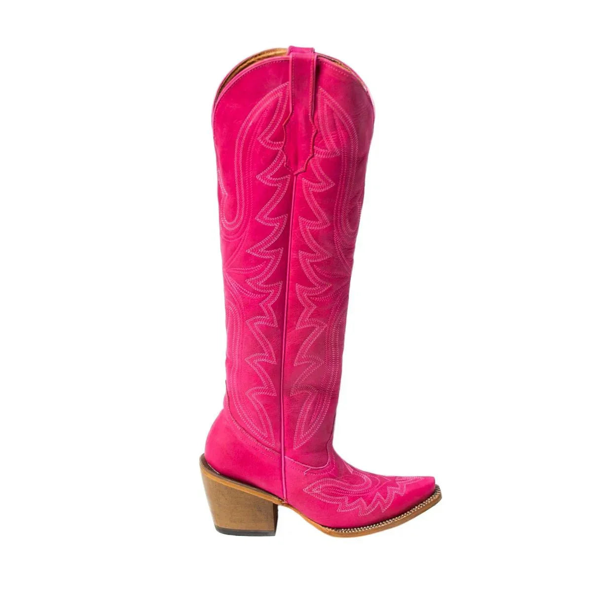 Tanner Mark Women's Snip Toe Fashion Heel Knee High Leather Boots Pink - 5