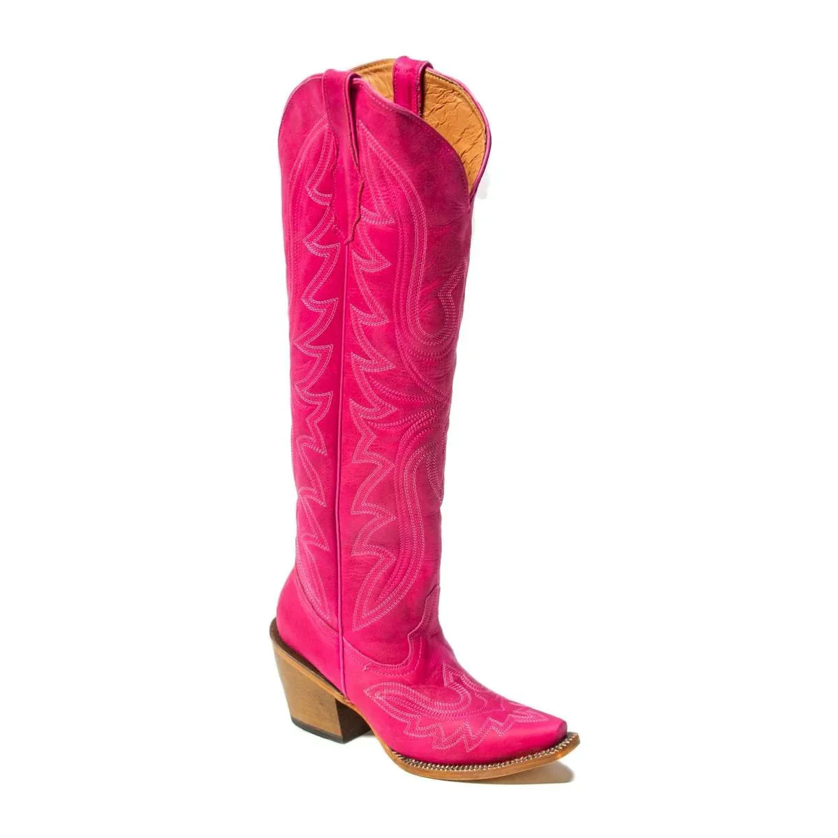 Tanner Mark Women's Snip Toe Fashion Heel Knee High Leather Boots Pink - 5