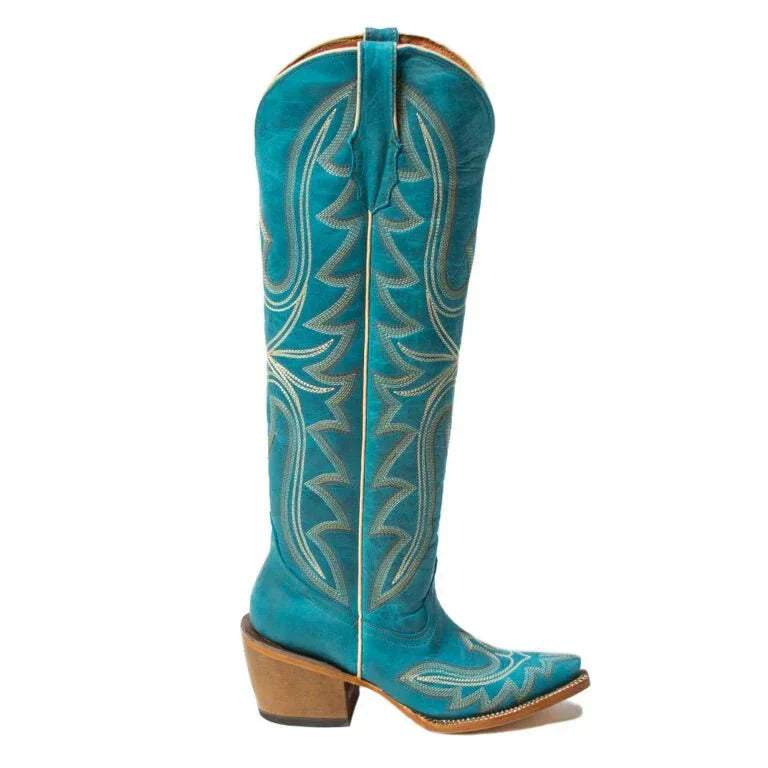 Tanner Mark Women's Snip Toe Fashion Heel Knee High Leather Boots Turquoise - 5