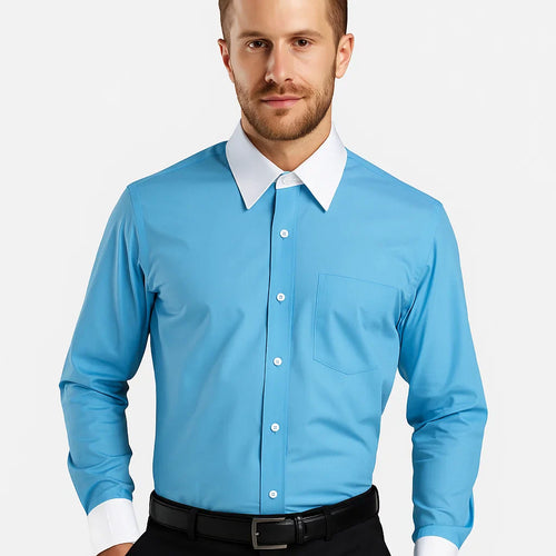 Classic Stylish Fashionable -White Collar Two Toned Contrast white collars Multi-color Men's Dress Shirt