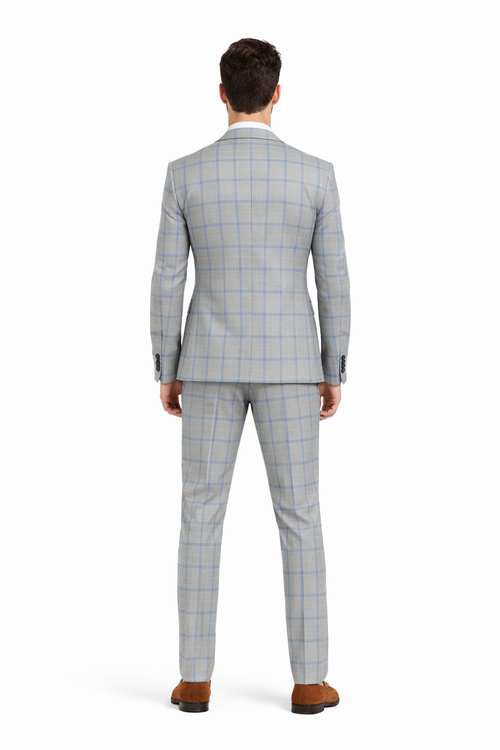 Tazio Men's Skinny Fit 4 Piece Suit Bold Windowpane Plaid