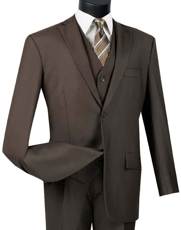 Three Piece Classic Fit Vested Suit Color Brown - 36 Short - 30 Waist