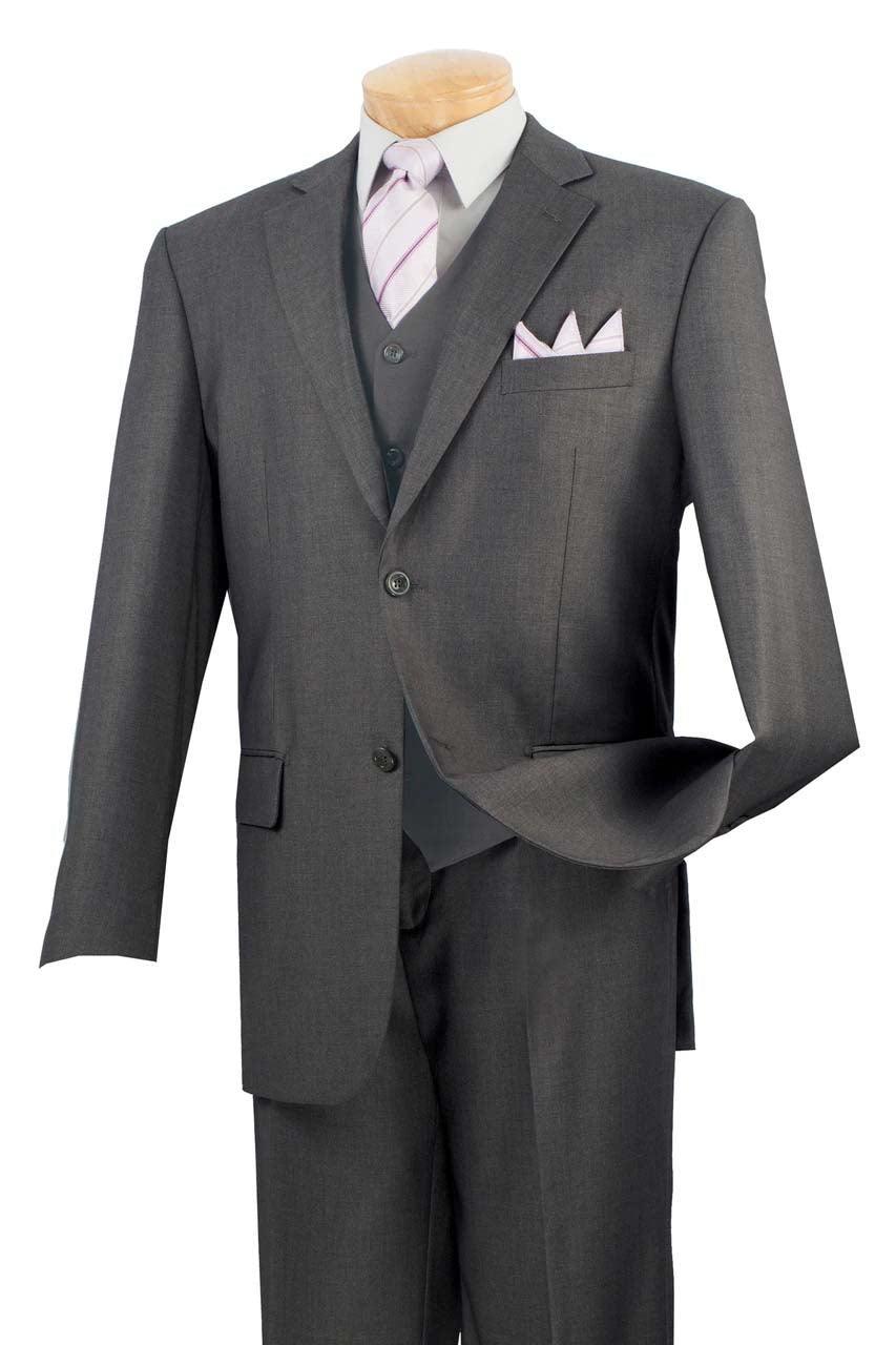 Three Piece Classic Fit Vested Suit Color Heather Gray - 36 Short - 30 Waist