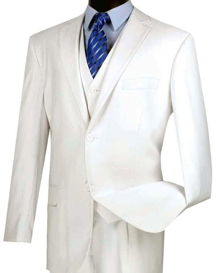 Three Piece Classic Fit Vested Suit, White - 36 Short - 30 Waist