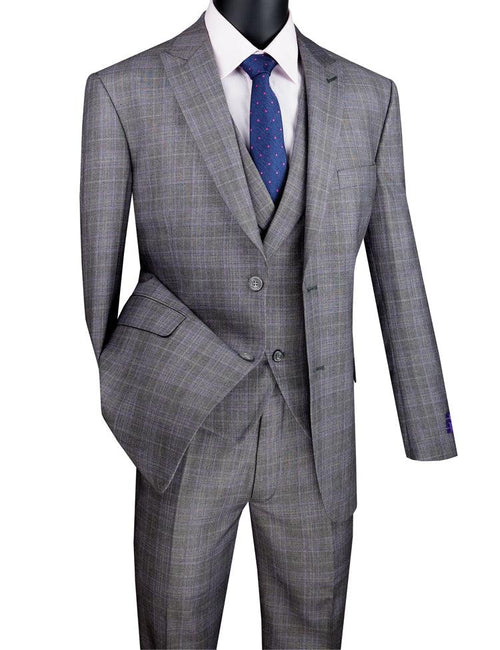 Men’s Gray Glen Plaid 3 Piece Suit with Jacket, Vest and Pants, Formal Wedding Business Dress Suit