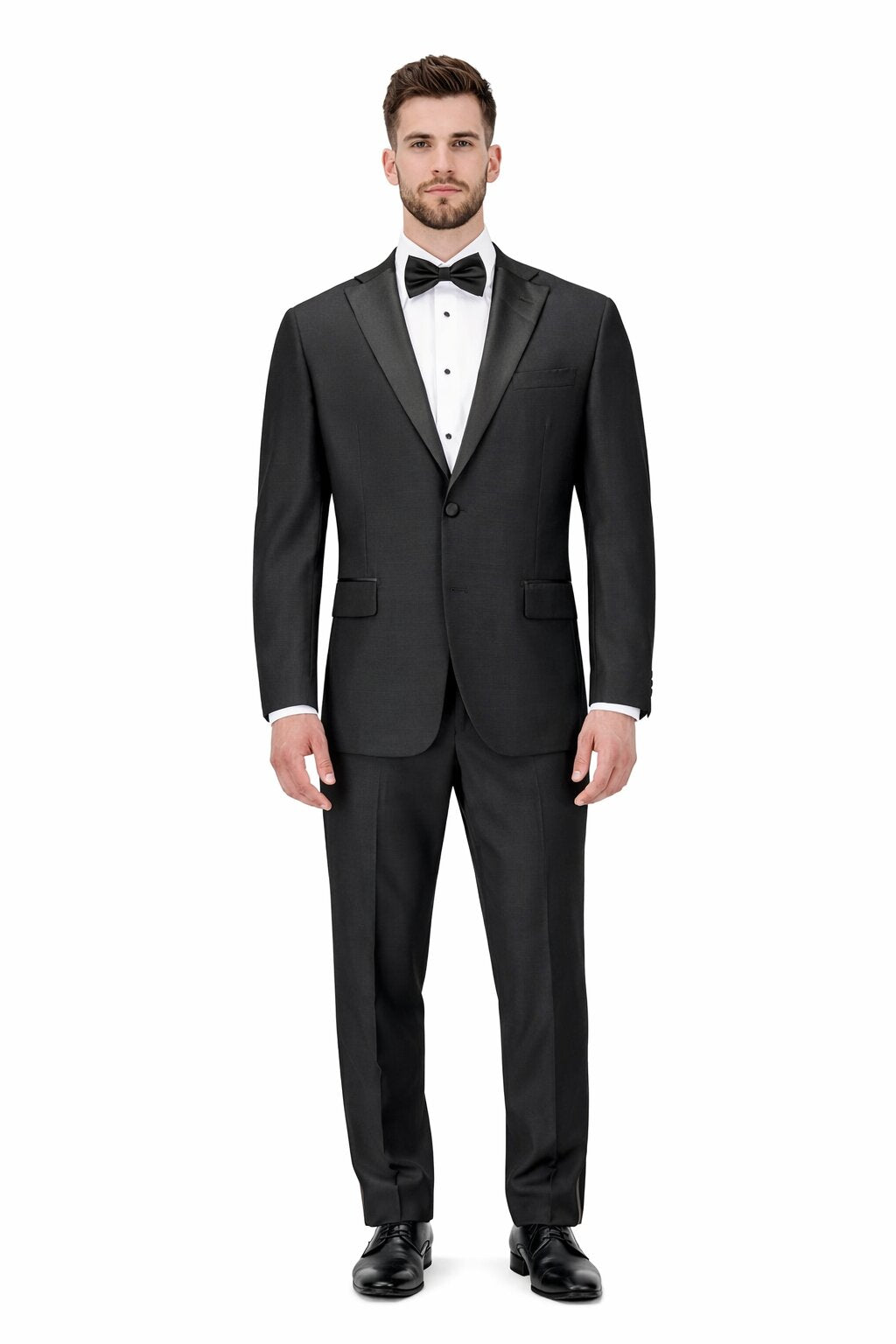 Mens Tiglio Modern Fit Black Wool Tuxedo Classic Satin Lapel Formal Suit