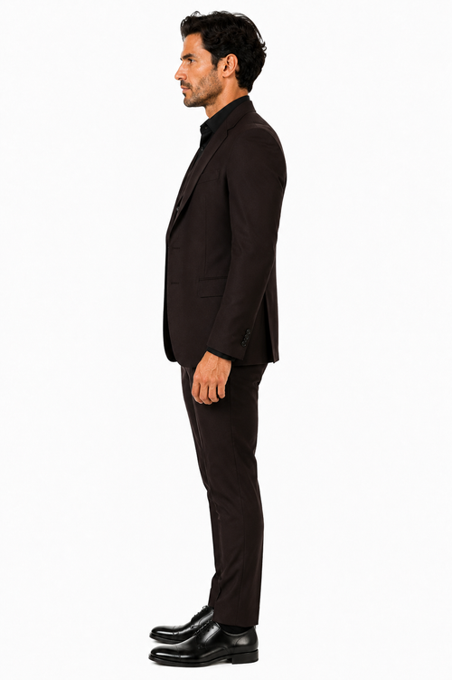 Tiglio Rosso Mens Choclate Brown 3 Piece Suit Double Breasted Vest with Classic 100% Wool Super 150's Fabric - Pleated Pants-New Designer Collection