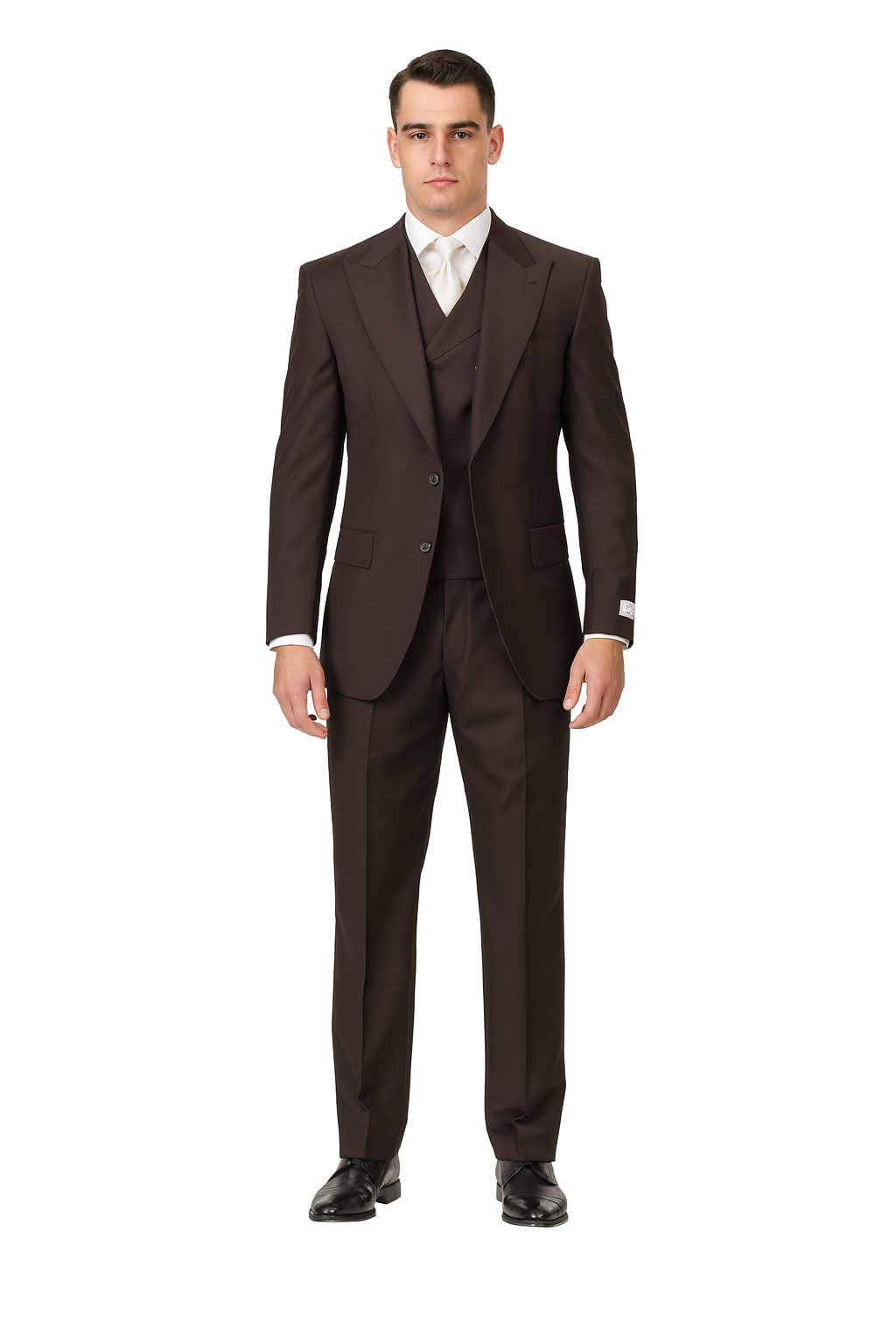 Tiglio Rosso Men’s Choclate Brown 3 Piece Suit –Double Breasted Vest with Classic 100% Wool Super 150's Fabric - Pleated Pants-New Designer Collection